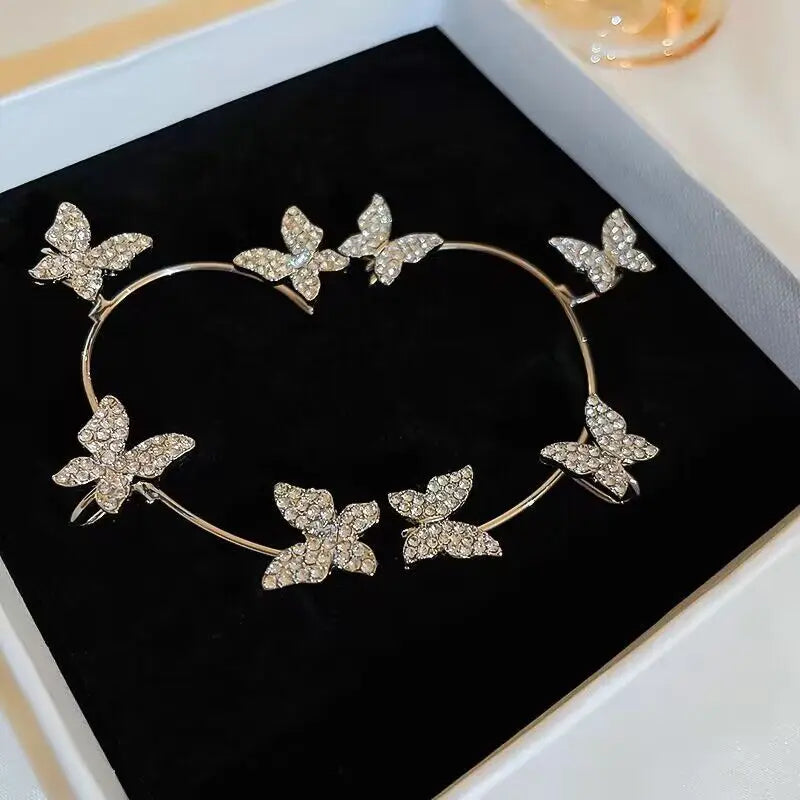 Luxury Star Butterfly Crystal Tassel Ear Clip Earrings - Sparkling Zircon Ear Cuffs, Elegant Fashion Jewelry Accessories for Women