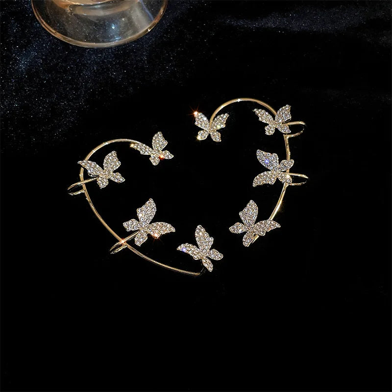 Luxury Star Butterfly Crystal Tassel Ear Clip Earrings - Sparkling Zircon Ear Cuffs, Elegant Fashion Jewelry Accessories for Women