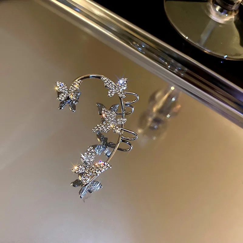 Luxury Star Butterfly Crystal Tassel Ear Clip Earrings - Sparkling Zircon Ear Cuffs, Elegant Fashion Jewelry Accessories for Women