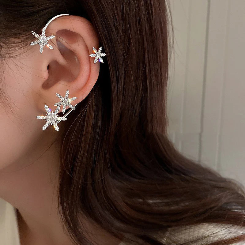 Luxury Star Butterfly Crystal Tassel Ear Clip Earrings - Sparkling Zircon Ear Cuffs, Elegant Fashion Jewelry Accessories for Women