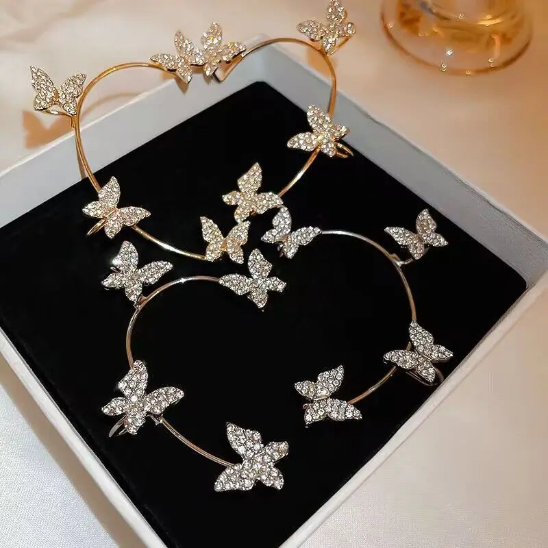 Luxury Star Butterfly Crystal Tassel Ear Clip Earrings - Sparkling Zircon Ear Cuffs, Elegant Fashion Jewelry Accessories for Women