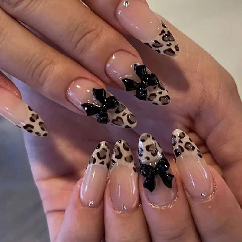 24-Piece Sweet Cat Eye French Press-On Nails with 3D Bow Knot Design