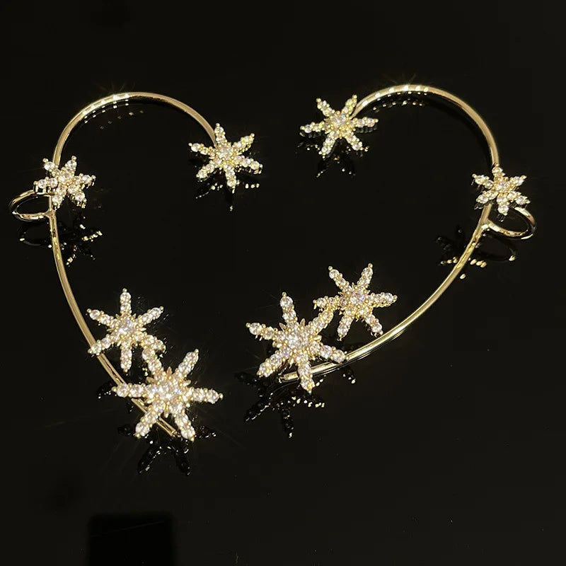 Luxury Star Butterfly Crystal Tassel Ear Clip Earrings - Sparkling Zircon Ear Cuffs, Elegant Fashion Jewelry Accessories for Women