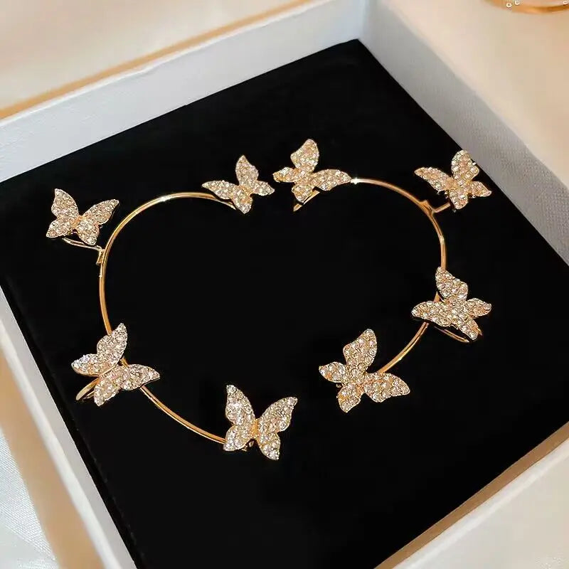 Luxury Star Butterfly Crystal Tassel Ear Clip Earrings - Sparkling Zircon Ear Cuffs, Elegant Fashion Jewelry Accessories for Women