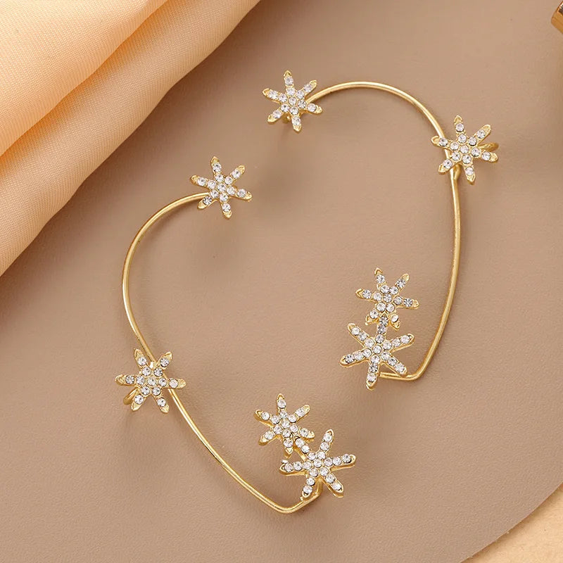Luxury Star Butterfly Crystal Tassel Ear Clip Earrings - Sparkling Zircon Ear Cuffs, Elegant Fashion Jewelry Accessories for Women
