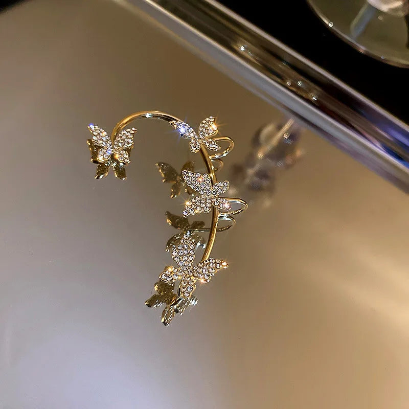 Luxury Star Butterfly Crystal Tassel Ear Clip Earrings - Sparkling Zircon Ear Cuffs, Elegant Fashion Jewelry Accessories for Women