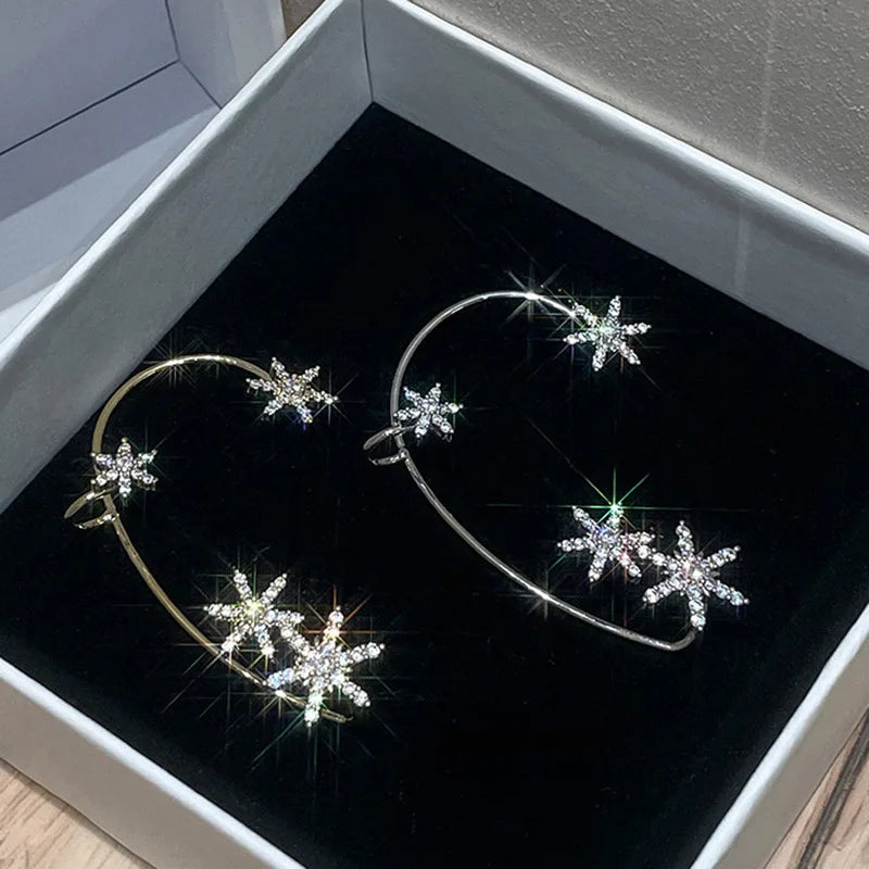 Luxury Star Butterfly Crystal Tassel Ear Clip Earrings - Sparkling Zircon Ear Cuffs, Elegant Fashion Jewelry Accessories for Women