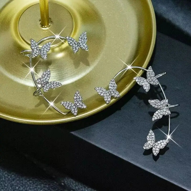 Luxury Star Butterfly Crystal Tassel Ear Clip Earrings - Sparkling Zircon Ear Cuffs, Elegant Fashion Jewelry Accessories for Women