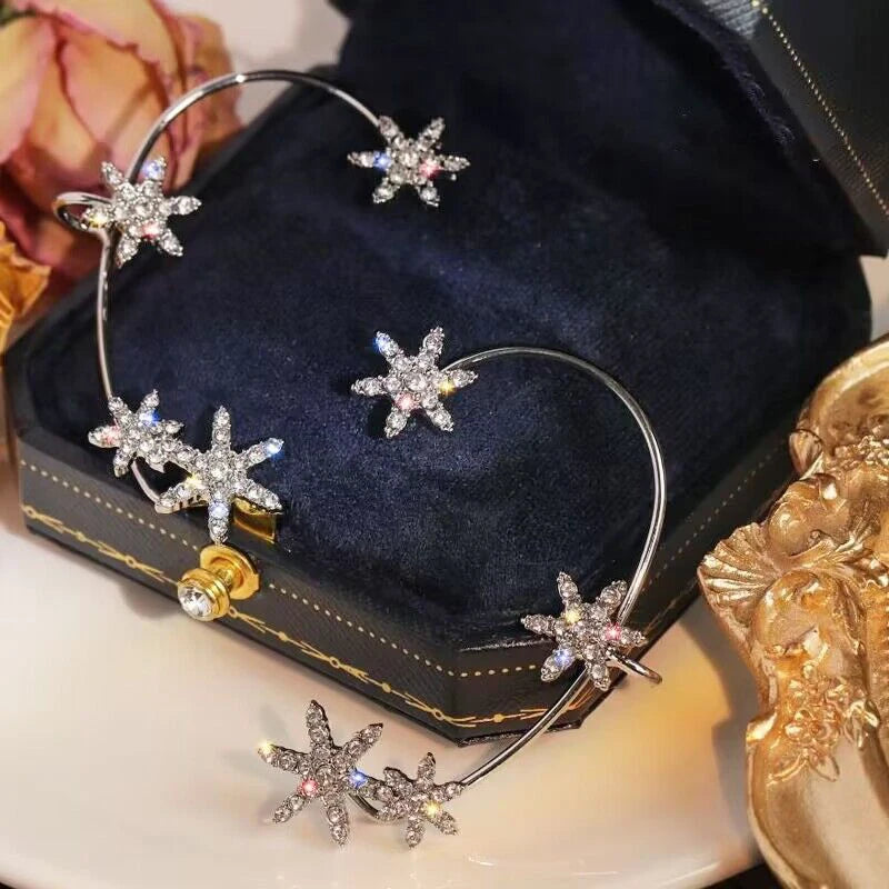 Luxury Star Butterfly Crystal Tassel Ear Clip Earrings - Sparkling Zircon Ear Cuffs, Elegant Fashion Jewelry Accessories for Women