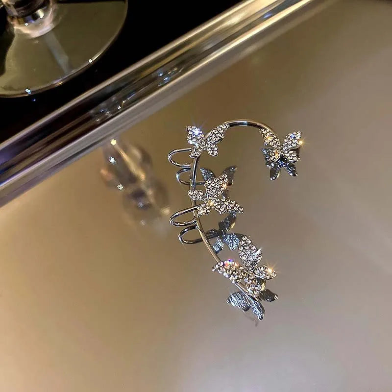 Luxury Star Butterfly Crystal Tassel Ear Clip Earrings - Sparkling Zircon Ear Cuffs, Elegant Fashion Jewelry Accessories for Women