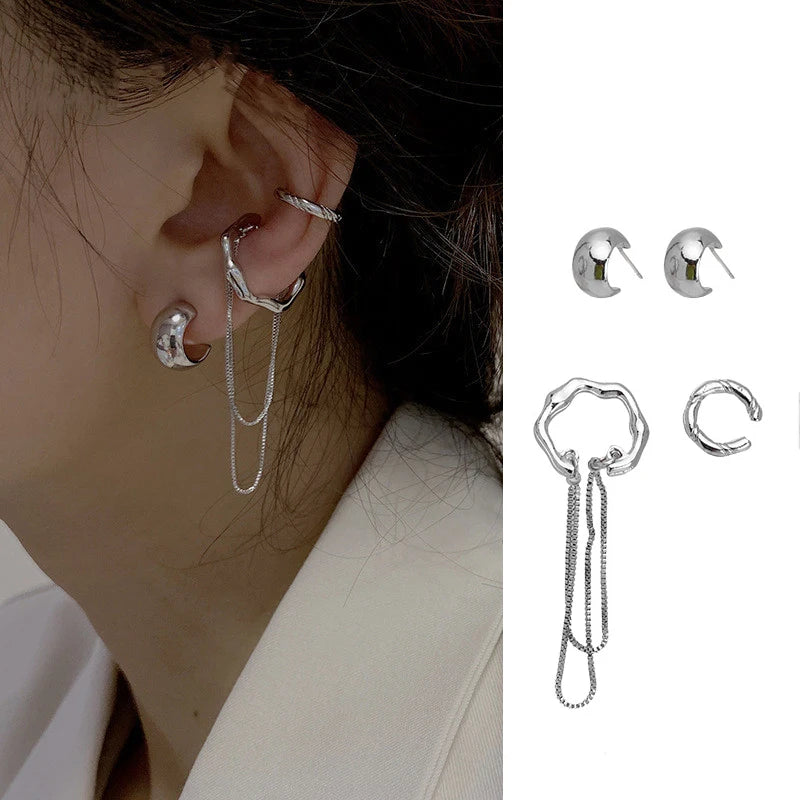 Luxury Star Butterfly Crystal Tassel Ear Clip Earrings - Sparkling Zircon Ear Cuffs, Elegant Fashion Jewelry Accessories for Women