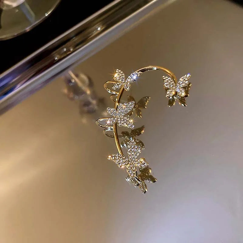 Luxury Star Butterfly Crystal Tassel Ear Clip Earrings - Sparkling Zircon Ear Cuffs, Elegant Fashion Jewelry Accessories for Women