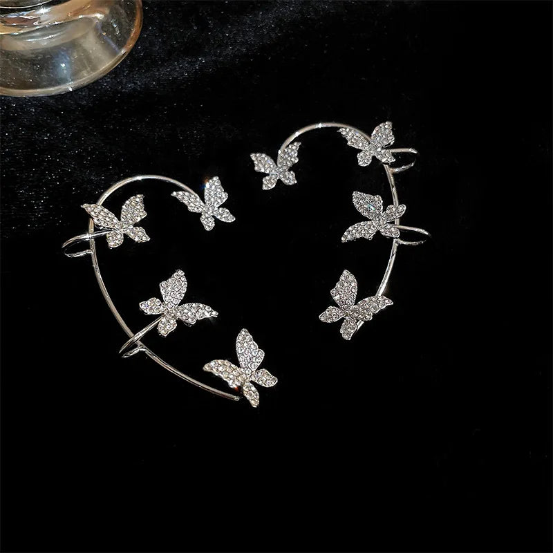 Luxury Star Butterfly Crystal Tassel Ear Clip Earrings - Sparkling Zircon Ear Cuffs, Elegant Fashion Jewelry Accessories for Women