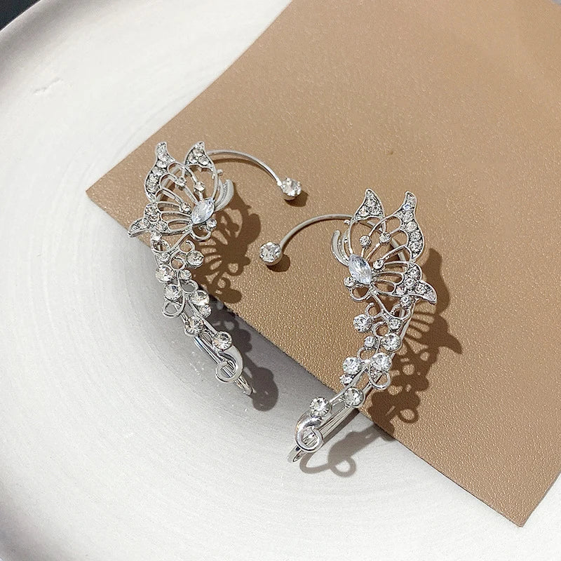Luxury Star Butterfly Crystal Tassel Ear Clip Earrings - Sparkling Zircon Ear Cuffs, Elegant Fashion Jewelry Accessories for Women